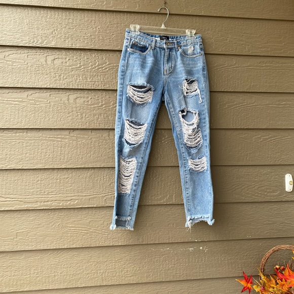 Vici P.O.L premium denim medium wash distressed raw hem jeans size small - Picture 16 of 16